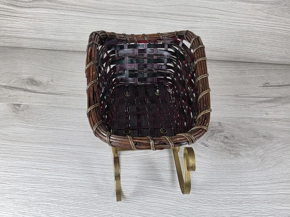 Sleigh Basket Christmas Holiday Decor Wicker Metal SU62
